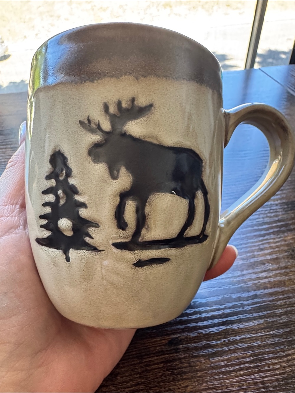 Ceramic Moose Accent Mug - Beige and Dark Brown